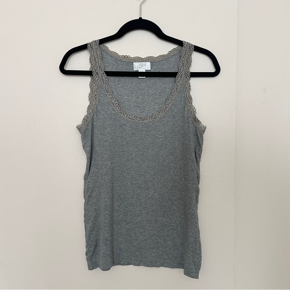 Loft Grey Tank Top with Lace Trim